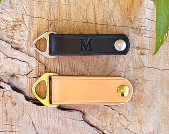 Personalized Leather Key Orbit Organizer w Triangle Slide, No Jingle Key Chain Fob Holder, 3/4" or 1", Standard or Long, Made in U.S.A.