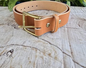 Handmade Full-Grain Leather Belt – 1.5" Bridle Leather, Solid Brass Buckle