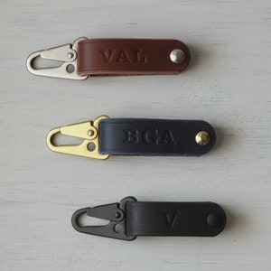 Personalized Leather Key Orbit Organizer w Spring Hook, Custom Valet Key Clip, No Jingle Keychain, Standard or Long, Made in U.S.A.
