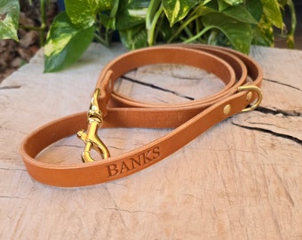 Leather Dog Leash Handmade in The U.S.A., Personalized Leather Leash - 3 Ft 4 Ft or 5 Ft, Solid Brass Bolt Snap Hook