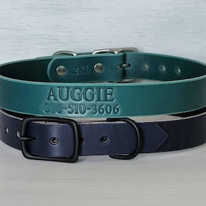 Name & Phone Number Leather Dog Collar for Medium to Large Dogs, Personalized Pet Wear, 1" Stamped Custom Collar, Made is U.S.A.