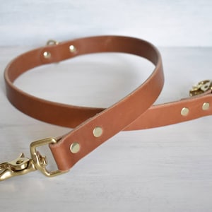 Double Dog Leash Coupler - Full-Grain Leather Splitter - No-Tangle Tandem Lead Adapter - Solid Brass/Black PVD/Brushed Nickel Hardware