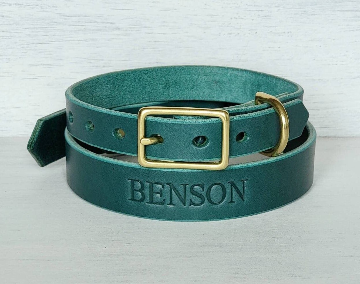 Personalized Teal Bridle Leather Dog Collar, Handmade Collars for Sma…