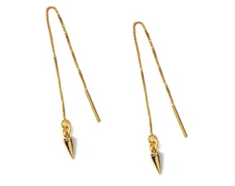 Gold Spike Ear Threads, Gold Over Sterling Silver Spike Charm Threader Earrings, Birthday Gift, Gift for Her, Minimalist, Modern