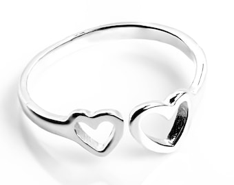 Sterling Silver Double Heart Ring, Intertwined Heart Ring, Two Hearts Ring, Silver Ring, Sterling Ring, Heart Jewelry