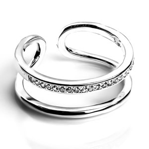 Sterling Silver CZ Double Band Ring, Stacking Ring, Minimalist, Cubic Zirconia Ring, Two Ring, Cage Ring, Women&#39;s Statement Ring