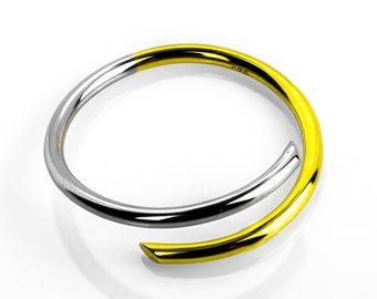 Sterling Silver and Gold Two Tone Open Band Ring, Twisted Ring, Minimalist Ring, Gold Ring for Women, Hammered Ring, Gold Ring
