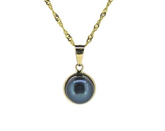 14K Yellow Gold Peacock Pearl Bezel Pendant Necklace, Bridal Jewelry, Gift for Her, Graduation Gift, Mother's Day Gift, Gold Pearl Necklace