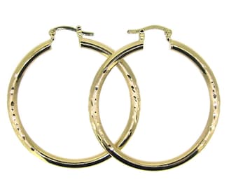 14K Solid Yellow Gold Hoop Earrings-Round Hoops with Design (17mm,20mm,25mm and 35mm)-KA3069