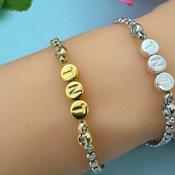 TNT Diamond Bracelet in Gold and Sterling Silver. Personalized Friendship Bracelet,Choose Your Own Letters.