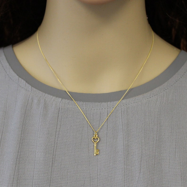 Gold Key Charm Necklace Gold Over Sterling Silver Heart Key Etsy