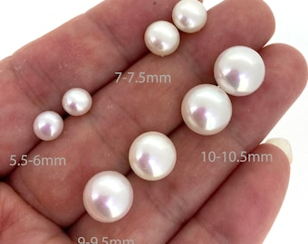 14K Solid Gold Classic White Button Pearl Studs-Choose Size-Gift for Her-June Birthstone-Anniversary Gift