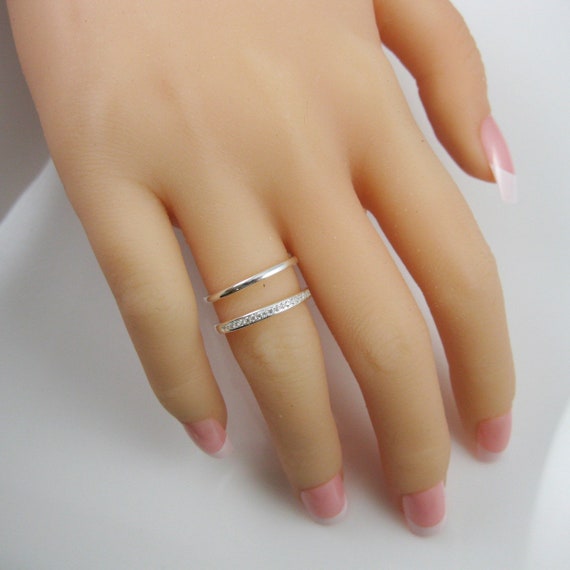 Bague double anneau en argent sterling CZ, bague empilable