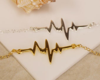 Heart Beat Necklace, Gold or Sterling Silver Heartbeat Pendant Necklace, Gift for Her, Birthday Gift, Gift for Mom
