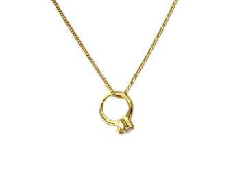 Gold Promise Ring Necklace, Gold Over Sterling Silver Ring Charm Necklace, Gift for Her, Birthday Gift, Engagement Charm, Anniversary Gift