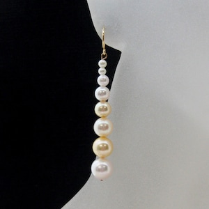 Akoya Pearls-14Kt Yellow Gold Beaded Akoya Pearl Earrings-Bridal Jewelry, Gift for Her, Anniversary Gift, Mother&#39;s Gift, Long Pearl Earrings
