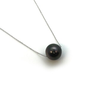 Tahitian Pearl Necklace-14K White Gold 12mm Floating Pearl Necklace-Solid Gold Pearl Necklace-Gift for Her-Anniversary Gift (16&quot;)