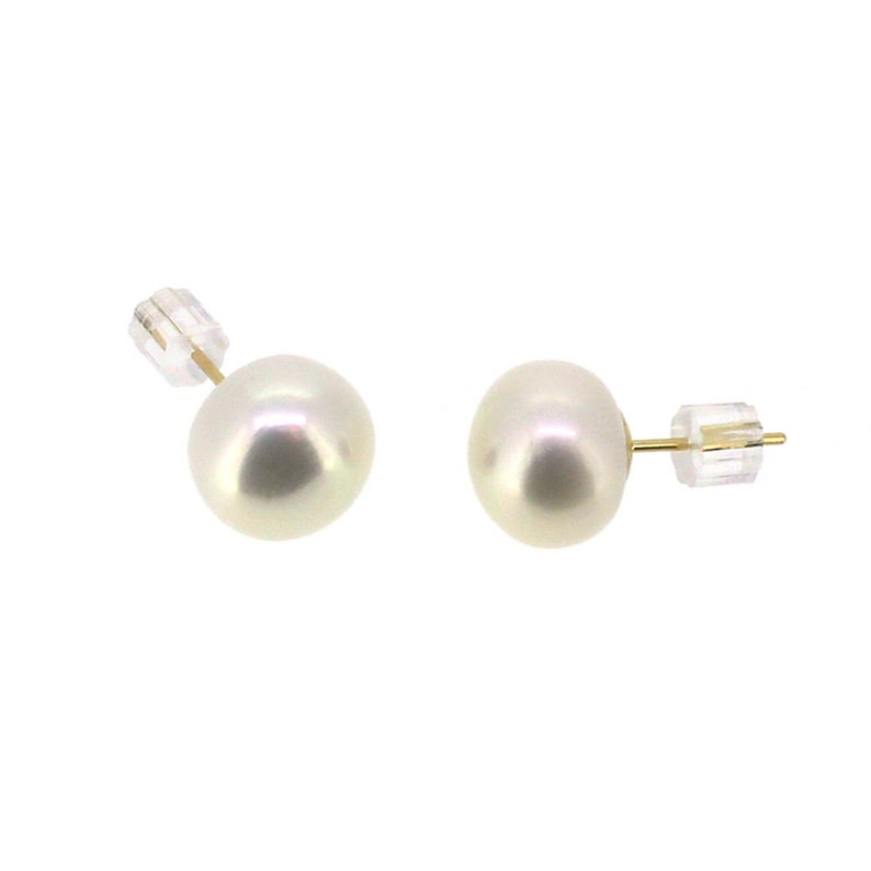 Big Pearl Stud Earrings-14k Yellow Gold Pearl Studs-big Button - Etsy