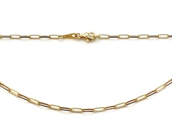 Gold Plated Chain-Sterling Silver Long Box Chain Necklace - Gold Plated Necklace- Paper Clip Chain - Sizes 16 - 40 inches  SKU: KA1002-VM