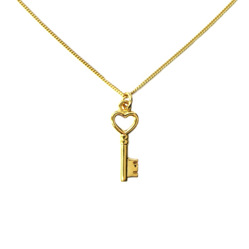 Gold Key Charm Necklace Gold Over Sterling Silver Heart Key Etsy