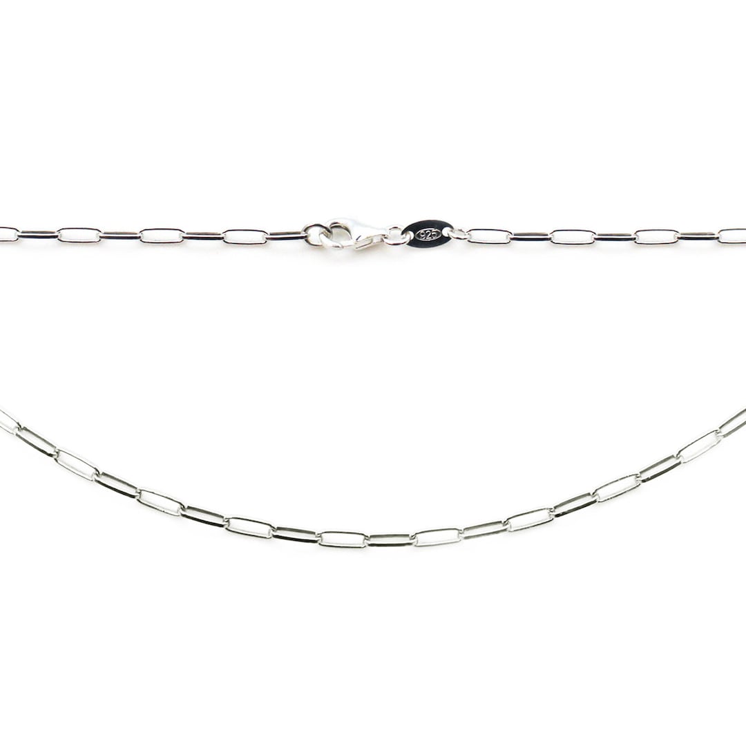 Sterling Silver Long Box Chain Necklace -925 Sterling Silver Rectangle ...