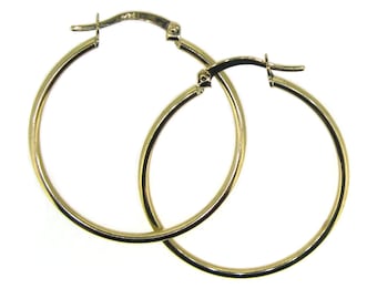 14K Solid Yellow Gold Hoop Earrings-Plain Round Hoops  (17mm,25mm,30mm,42mm)-KA3071