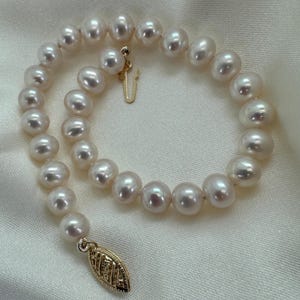 14K Yellow Gold White Freshwater Pearl Bracelet ,Anklet or Necklace, Bridal Jewelry, Gift for Her, Graduation Gift, Mother&#39;s Day Gift