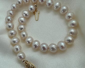 14K Yellow Gold White Freshwater Pearl Bracelet ,Anklet or Necklace, Bridal Jewelry, Gift for Her, Graduation Gift, Mother's Day Gift