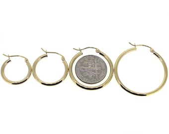 14K Solid Yellow Gold Hoop Earrings-Plain Round Hoops  (17mm,20mm,25mm,30mm)-KA3106