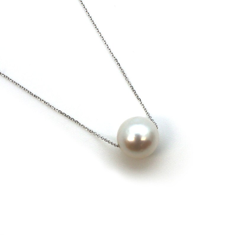 White South Sea Pearl Necklace14k White Gold 12mm Floating Pearl Necklacesolid Gold Pearl