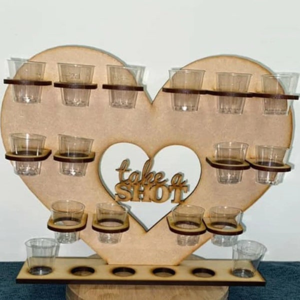 Laser cut MDF wooden heart Take a Shot stand - Birthday Shot Stand - Shots wall