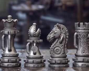 Juego de ajedrez Steampunk Staunton de color personalizado - 16 piezas - Impresión 3D