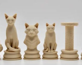 Juego de ajedrez de gatos, 2 piezas, color personalizado, 16 piezas, impresión 3D