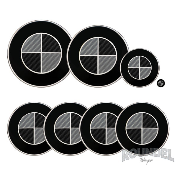 Carbon Fibre Dark Grey & Black Wrap Stickers For BMW Badge All Models Overlays Decals Emblems Fiber