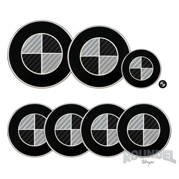 Koolstofvezel Zilver & Zwart Wrap Stickers voor BMW Badge Alle modellen Overlays Decals Emblemen Fiber