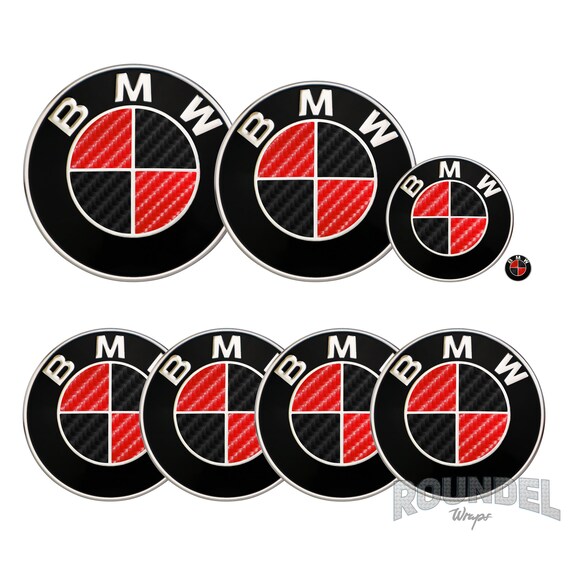 For Bmw Carbon Fibre Black Red Badge Decals Wrap Stickers Etsy