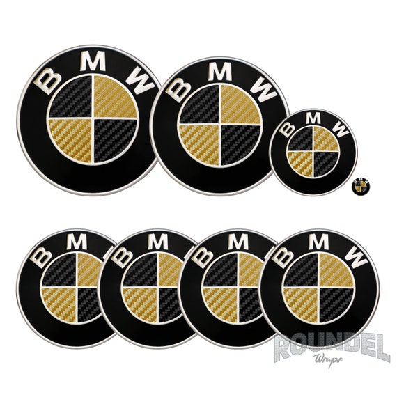 For Bmw Carbon Fibre Black Gold Badge Decals Wrap Stickers Etsy