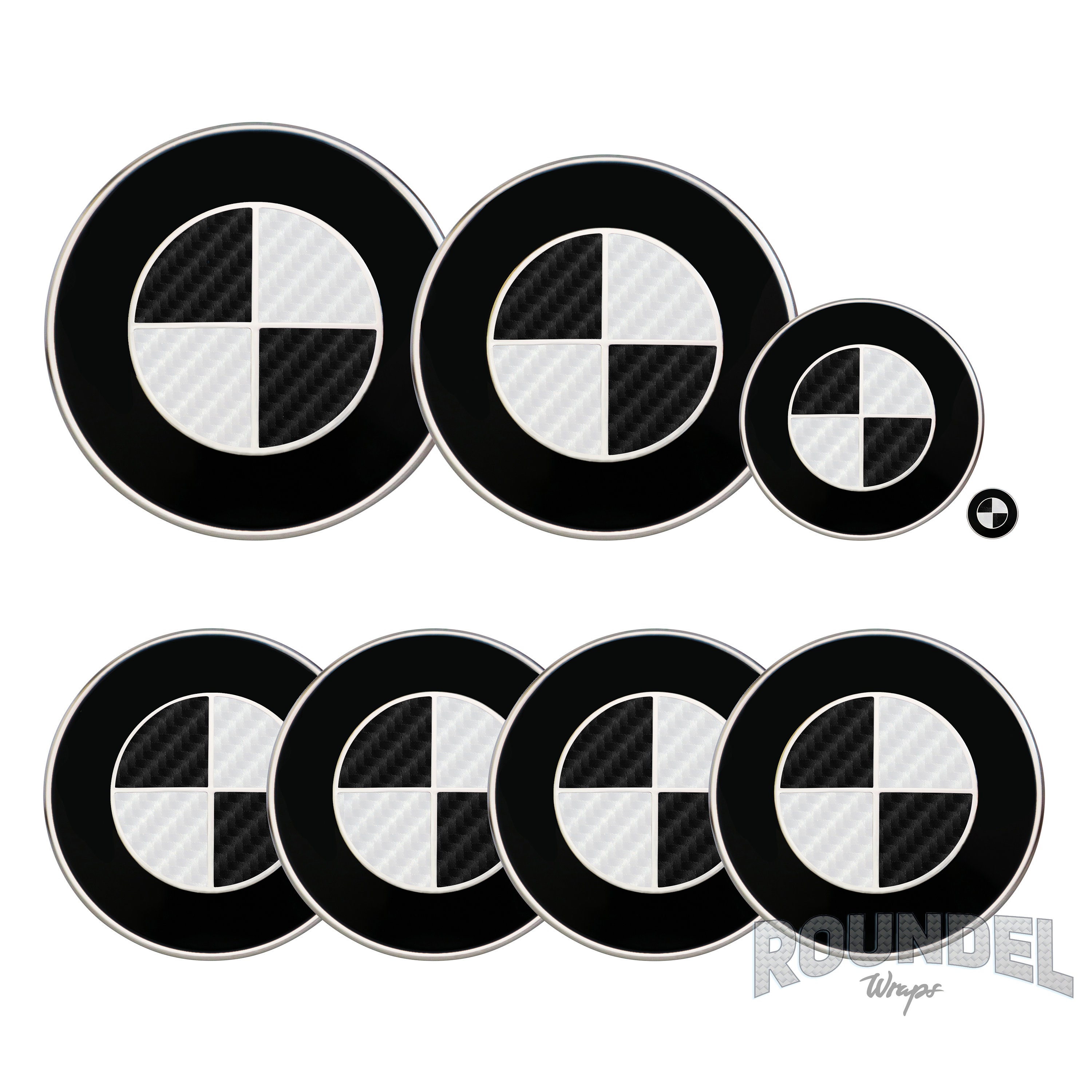 Carbon Fibre White & Black Wrap Stickers for BMW Badge All Models Overlays  Decals Emblems Fiber 