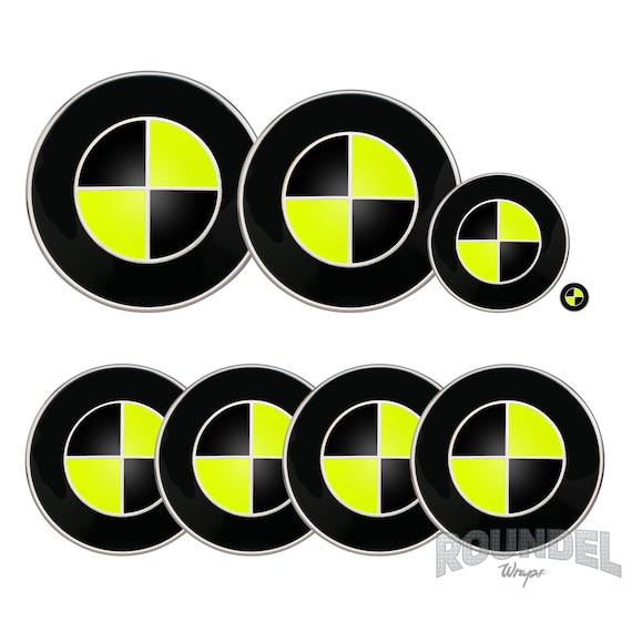 Fluorescente Neon Giallo & Nero Wrap Stickers Per BMW Badge Tutti i modelli  Sovrapposizioni Decalcomanie Emblemi Fibra -  Italia