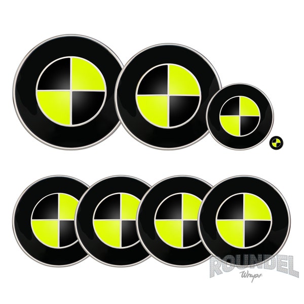 Pegatinas fluorescentes de neón amarillo y negro para la insignia de BMW Todos los modelos se superponen Calcomanías Emblemas de fibra