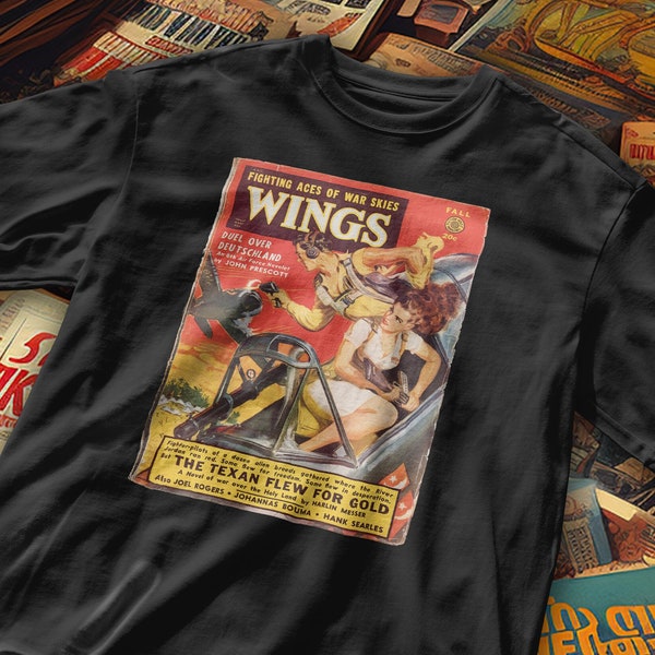 Fight Aces of war skies Wings 50's Pulp Magazine t-shirt imprimé manches courtes t-shirt personnalisé t-shirt graphique t-shirt col rond