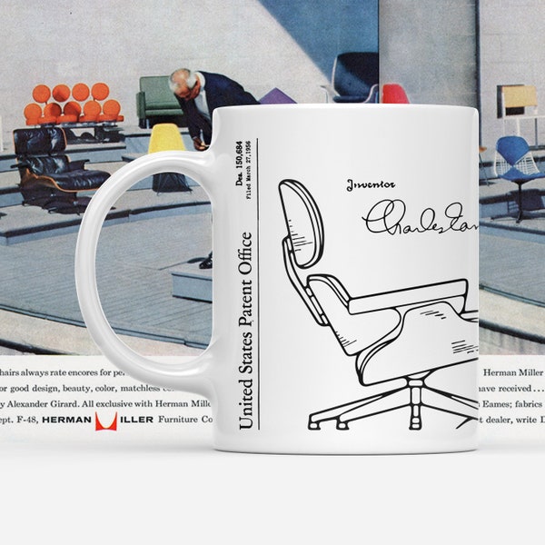 Eames Lounge Patent Mug 11 oz. Coffee mug mid century modern art mid century modern decor mid century modern coffee mug Eames Lounge tea cup