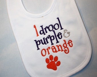 baby shower gifts, boy bib,  baby gifts, purple and orange gifts, embroidered, gifts