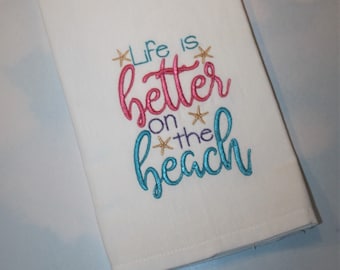 Beach, Beach gifts, Beach lovers,Tea towels, Kitchen towels, Bar towels, Guest towels, Hand towels,beach, love, ocean, embroidered, gifts