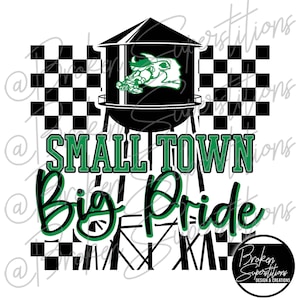 Checkered Retro Small Town Big Pride Falfurrias Jerseys | Green and White | DIGITAL DOWNLOAND PNG File, School, Spirit, Pride