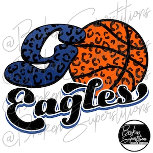 Go Eagles Retro Leopard Basketball | Blue & White | DIGITAL DOWNLOAND PNG File, School, Spirit, Pride, Sports