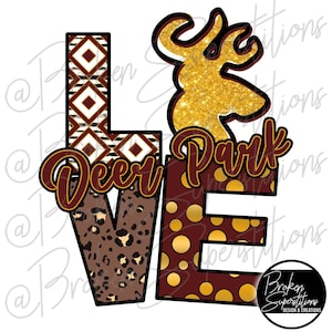 Mascote Glitter LOVE | Veado Marrom e Dourado | Escola, Espírito, Orgulho PNG