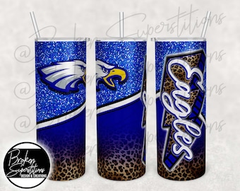 20 and 30 oz Straight Tumbler Wraps - Blue & White Eagles Leopard Lightning Bolt | 9.4&quot; x 8.2&quot; | 2 Wraps | Mascot, Pride, Sublimation