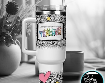 Teacher Composition Book Tumbler Wrap: 40 oz Quencher Sublimation Design (Digital Download)