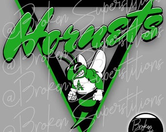 Green & Black Azle Hornets Retro Triangle | PNG File | School Mascot, Spirit, Vintage